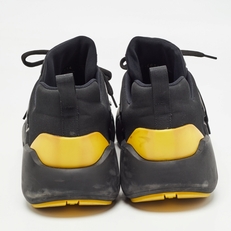 Pre Owned Prada Black/Yellow Techno Fabric and Rubber Low Top Sneakers Size 45