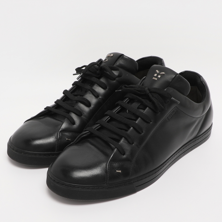 مملوكة مسبقًا Fendi Black Leather Low Top Sneakers Size 44