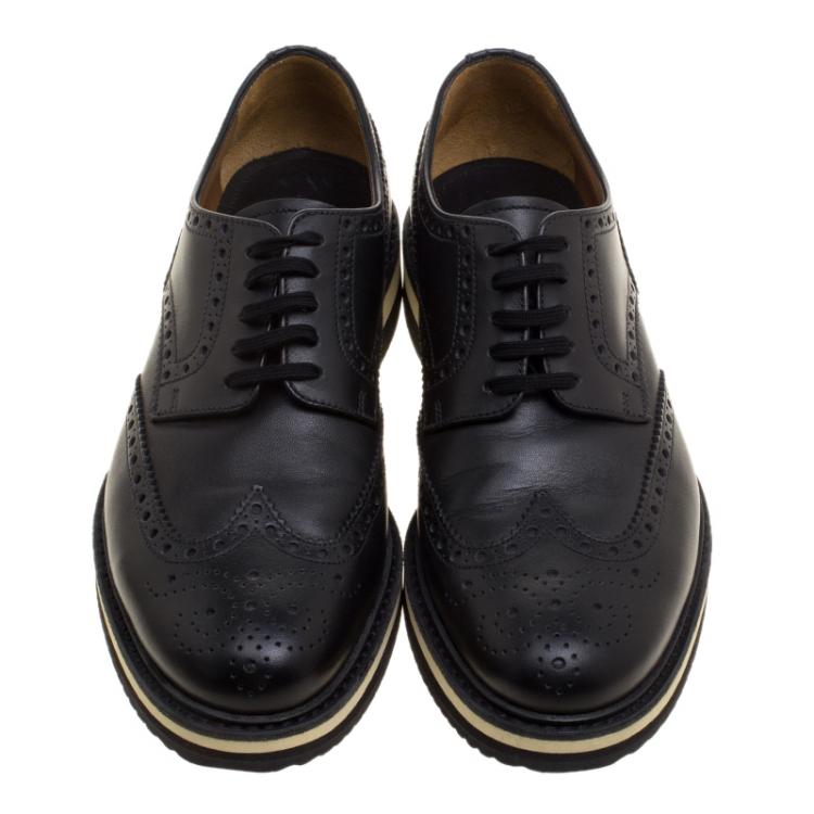 Pre Owned Prada Black Brogue Leather Wingtip Derby Size 40