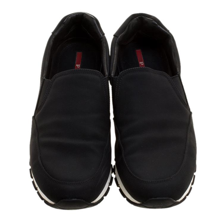 Pre Owned Prada Black Nylon Slip On Sneakers Size 44