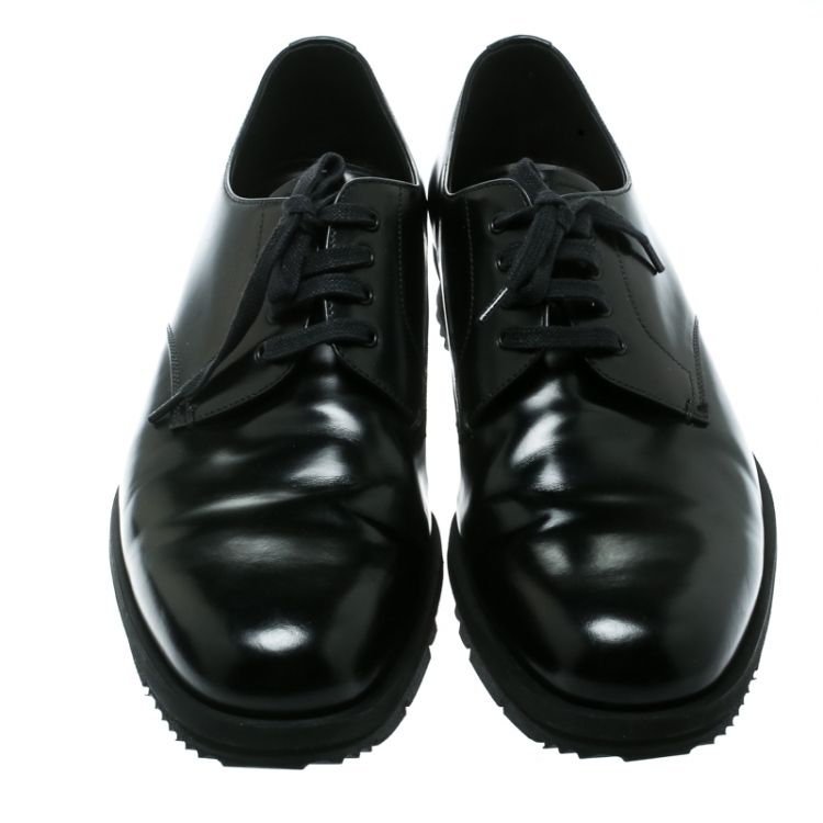 Pre Owned Prada Black Leather Derby Sneakers Size 42