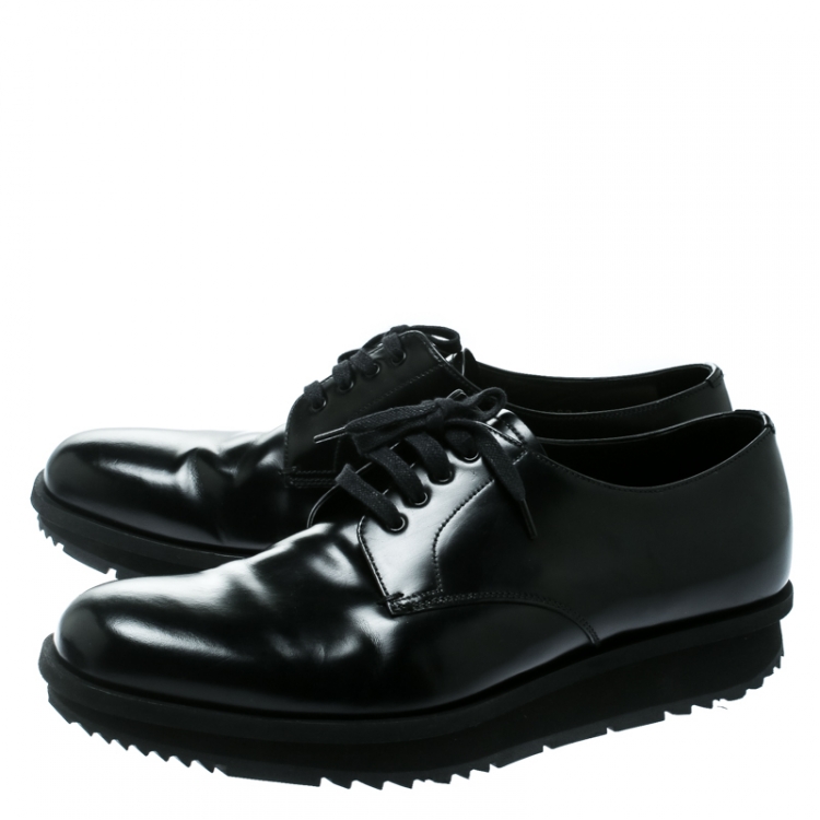 Pre Owned Prada Black Leather Derby Sneakers Size 42