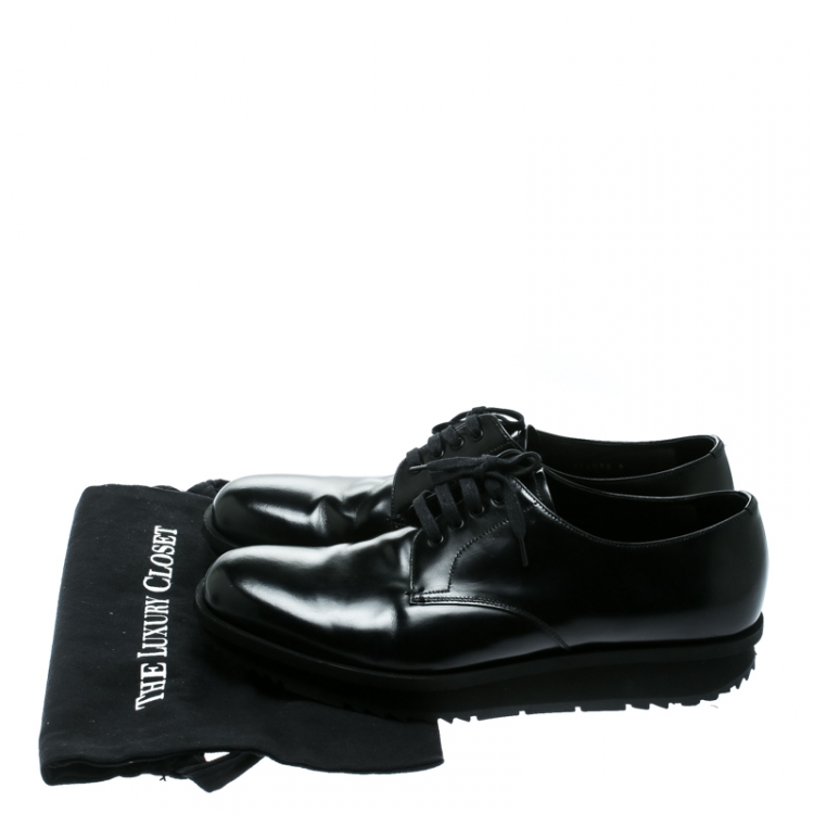 Pre Owned Prada Black Leather Derby Sneakers Size 42