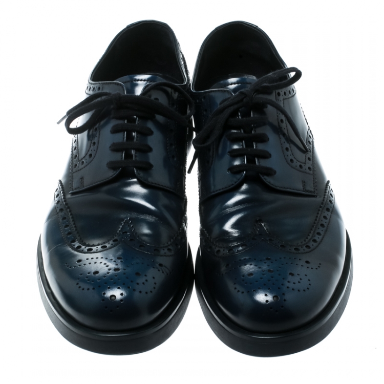 Pre Owned Prada Blue Leather Brogue Derby Sneakers Size 42.5
