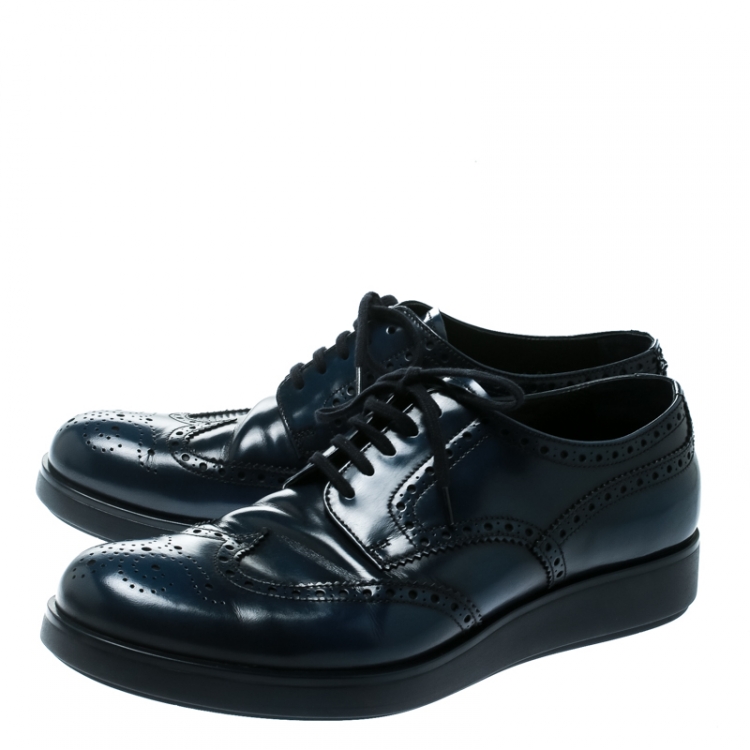 Pre Owned Prada Blue Leather Brogue Derby Sneakers Size 42.5