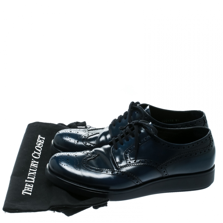 Pre Owned Prada Blue Leather Brogue Derby Sneakers Size 42.5