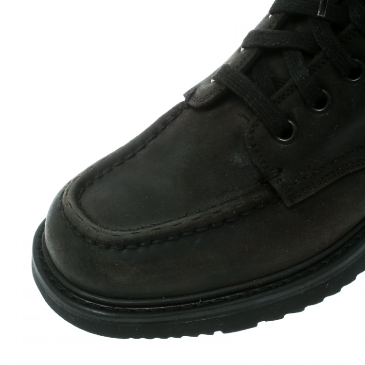 Pre Owned Prada Black Leather High Top Combat Boots Size 41.5