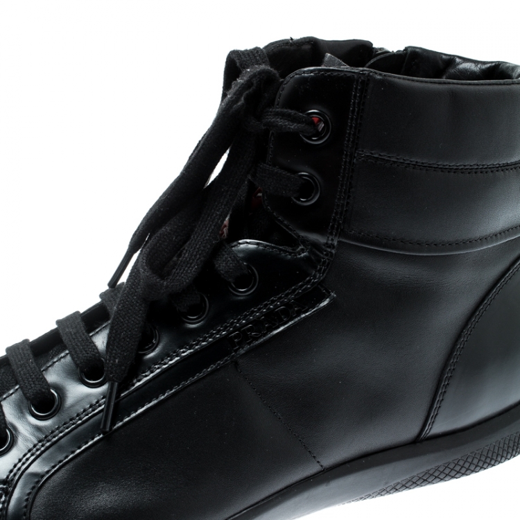 Pre Owned Prada Sport Black Leather High Top Lace Up Sneakers Size 43