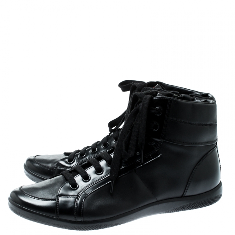 Pre Owned Prada Sport Black Leather High Top Lace Up Sneakers Size 43