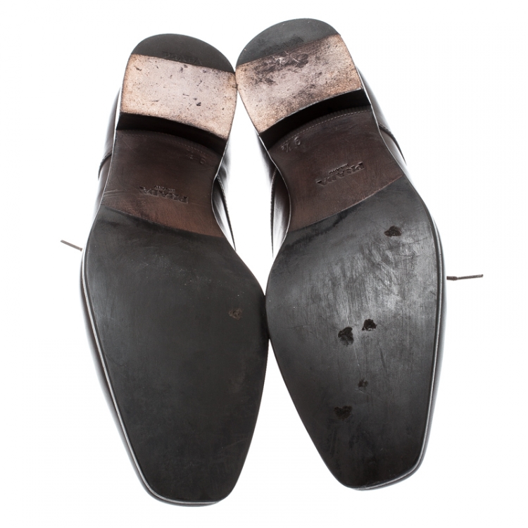 Pre Owned Prada Brown Leather Derby Oxfords Size 43.5