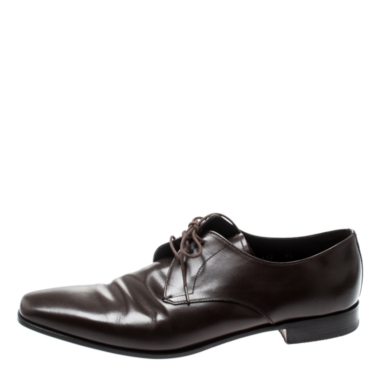 Pre Owned Prada Brown Leather Derby Oxfords Size 43.5