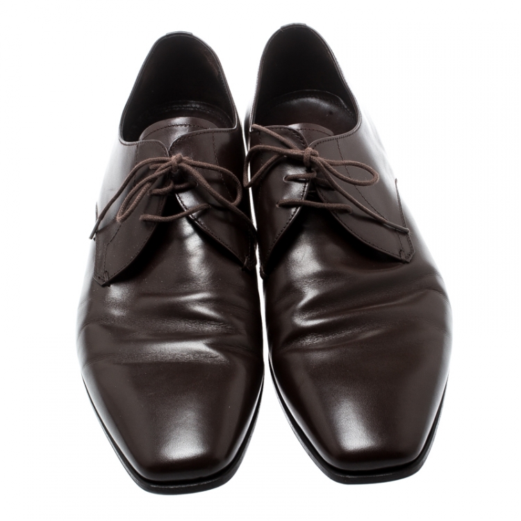 Pre Owned Prada Brown Leather Derby Oxfords Size 43.5