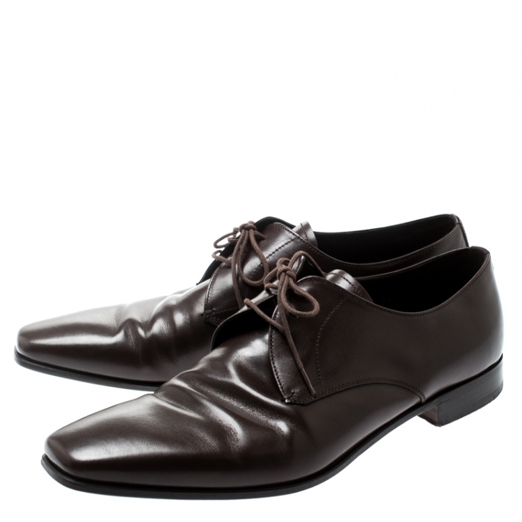 Pre Owned Prada Brown Leather Derby Oxfords Size 43.5