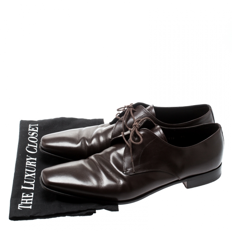 Pre Owned Prada Brown Leather Derby Oxfords Size 43.5