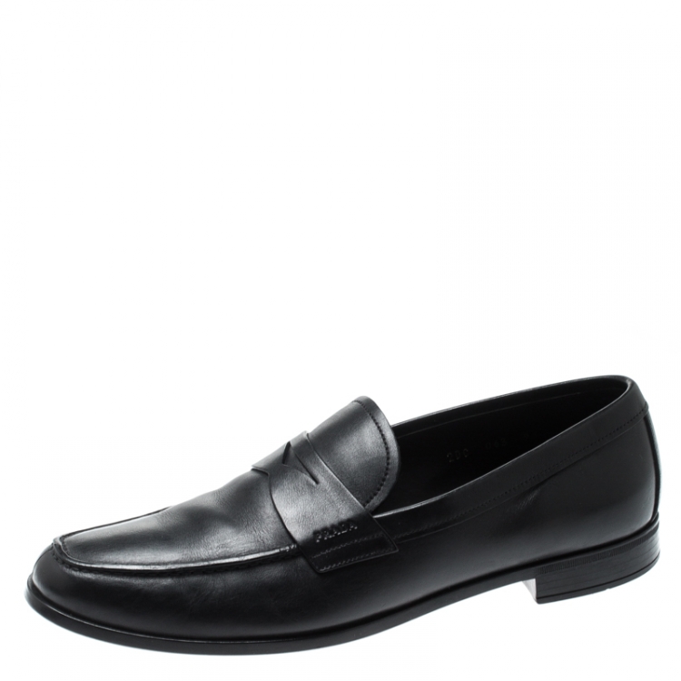 Prada Black Leather Penny Loafers Size 