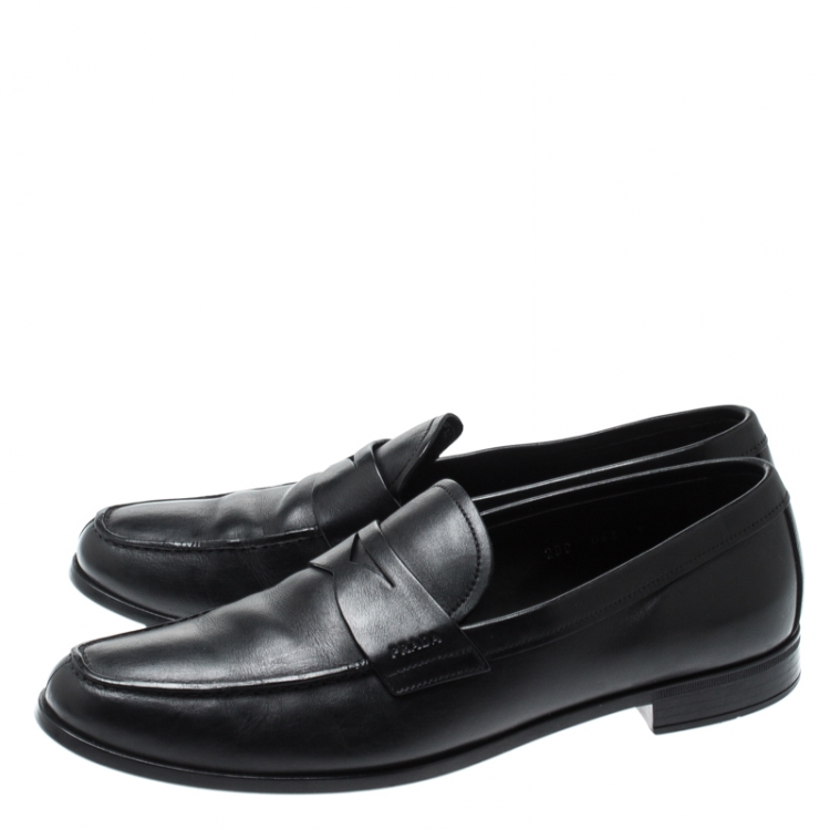 Pre Owned Prada Black Leather Penny Loafers Size 43