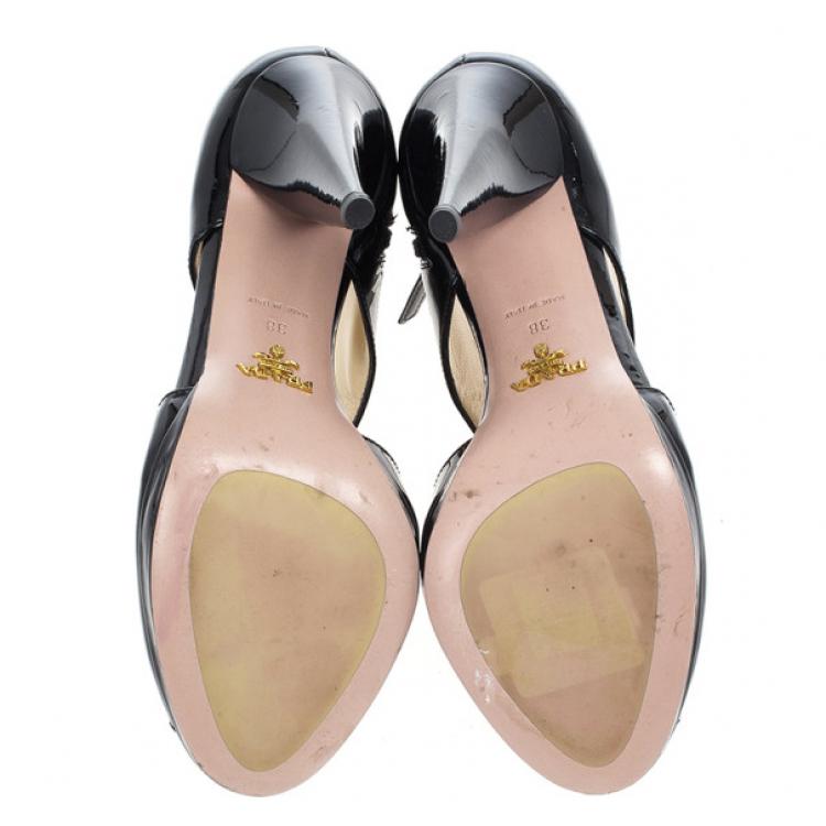 Pre Owned Prada Black Patent Peep Toe Ankle Booties Size 38