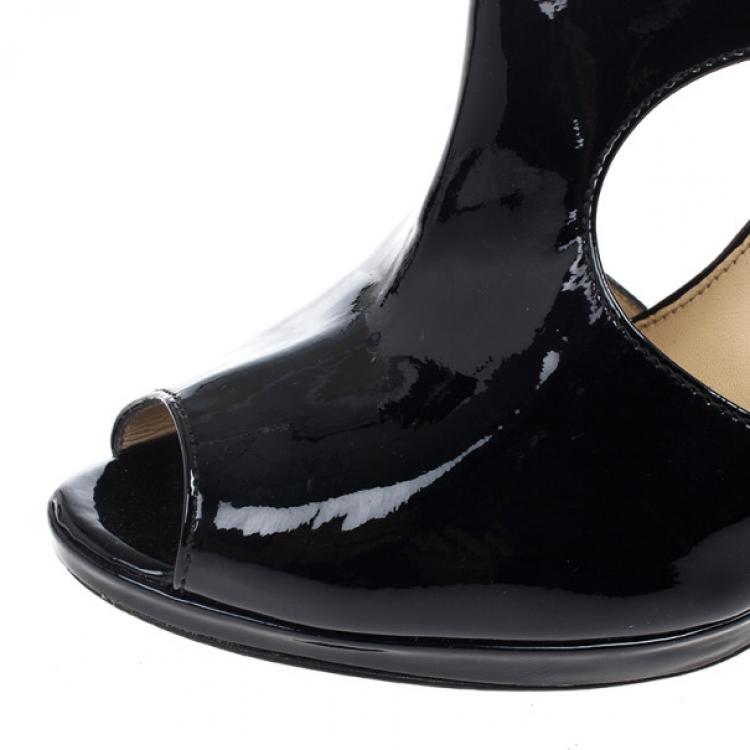 Pre Owned Prada Black Patent Peep Toe Ankle Booties Size 38