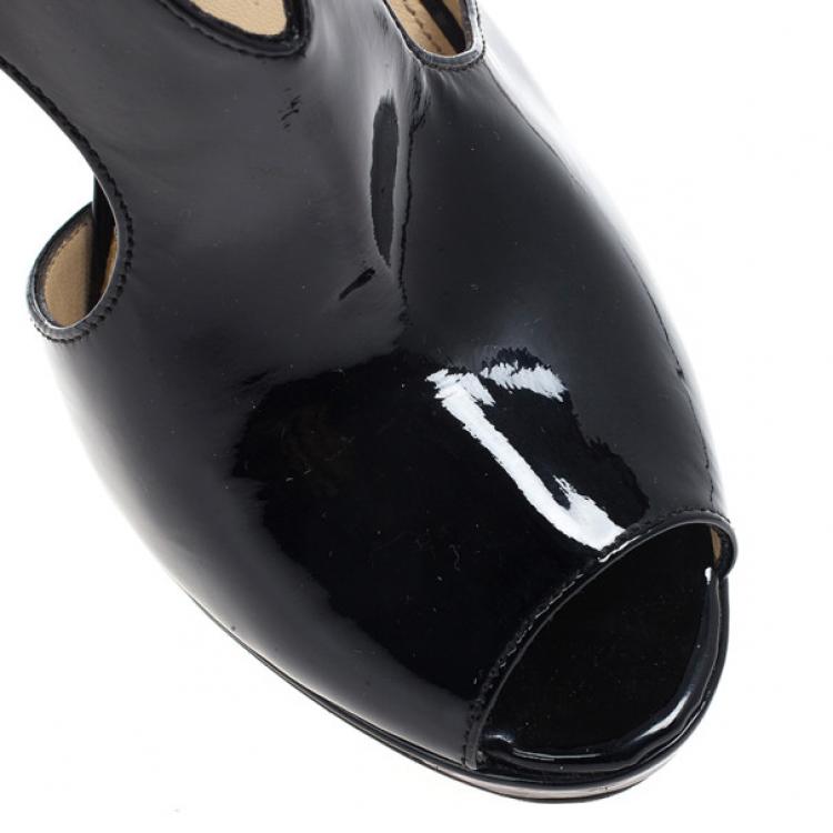 Pre Owned Prada Black Patent Peep Toe Ankle Booties Size 38