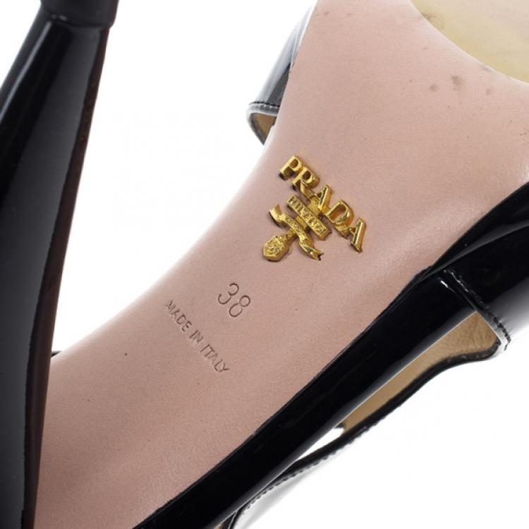 Pre Owned Prada Black Patent Peep Toe Ankle Booties Size 38