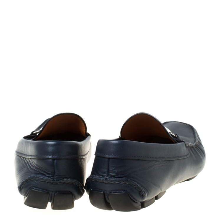Pre Owned Prada Blue Leather Slip On Loafers Size 43.5