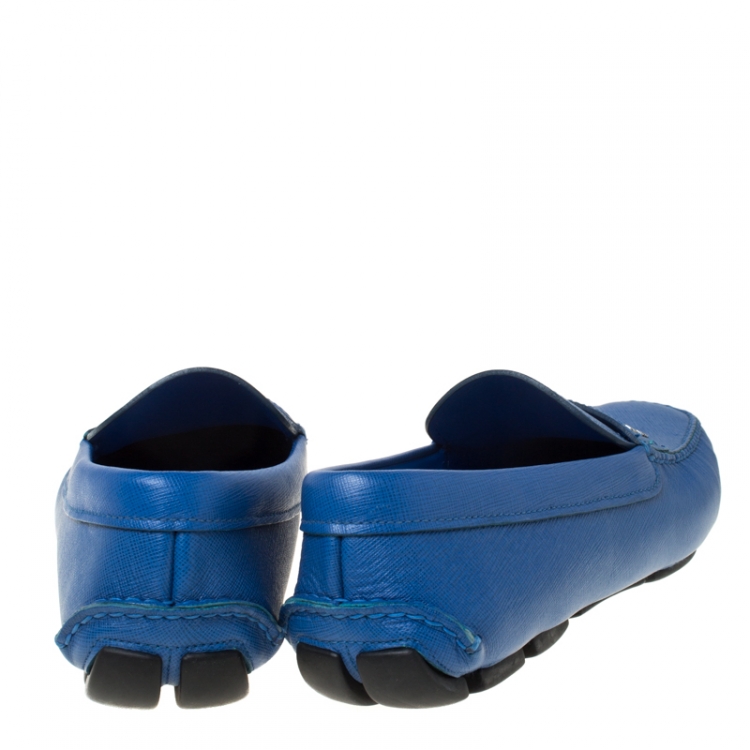 Pre Owned Prada Blue Saffiano Leather Penny Loafers Size 44.5