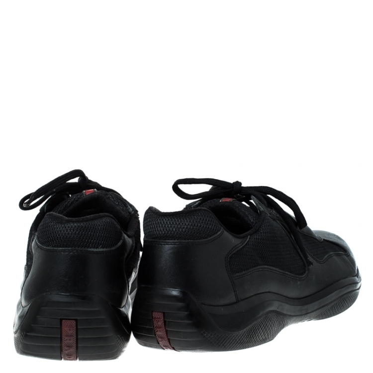Pre Owned Prada Black Leather And Mesh America's Cup Lace Up Sneakers Size 43.5