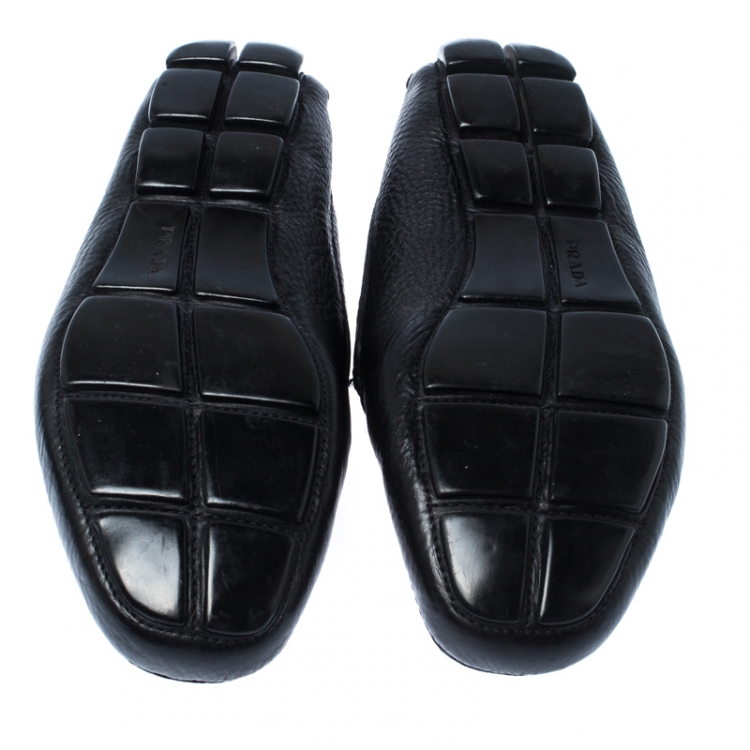 Pre Owned Prada Black Leather Slip On Loafers Size 43.5