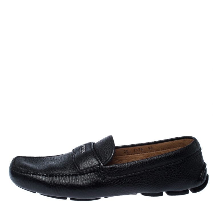 Pre Owned Prada Black Leather Slip On Loafers Size 43.5