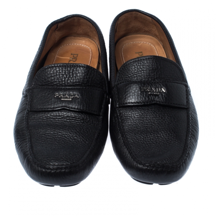 Pre Owned Prada Black Leather Slip On Loafers Size 43.5