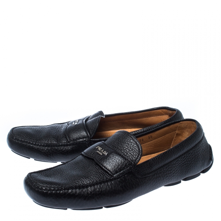 Pre Owned Prada Black Leather Slip On Loafers Size 43.5