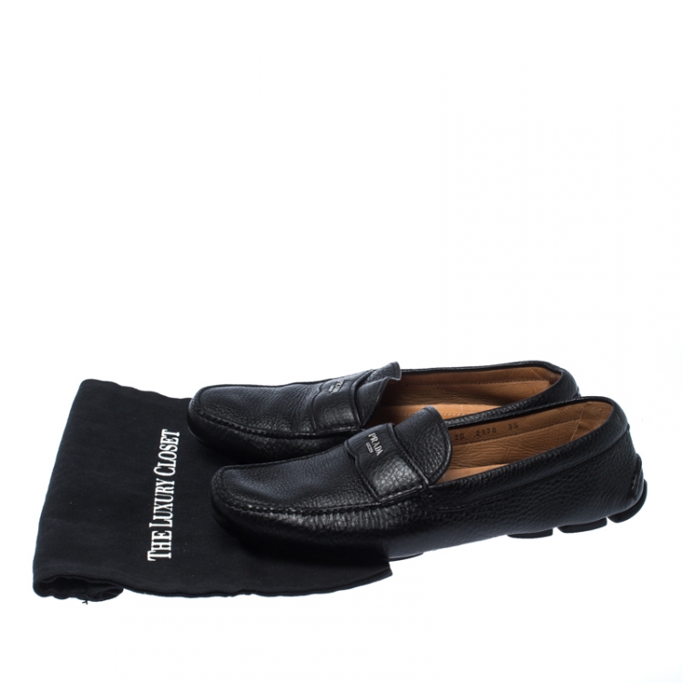 Pre Owned Prada Black Leather Slip On Loafers Size 43.5