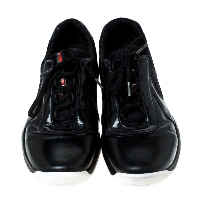 Pre Owned Prada Sport Black Leather And Mesh Lace Up Low Top Sneakers Size 42