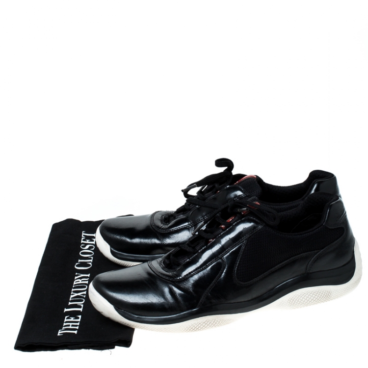Pre Owned Prada Sport Black Leather And Mesh Lace Up Low Top Sneakers Size 42
