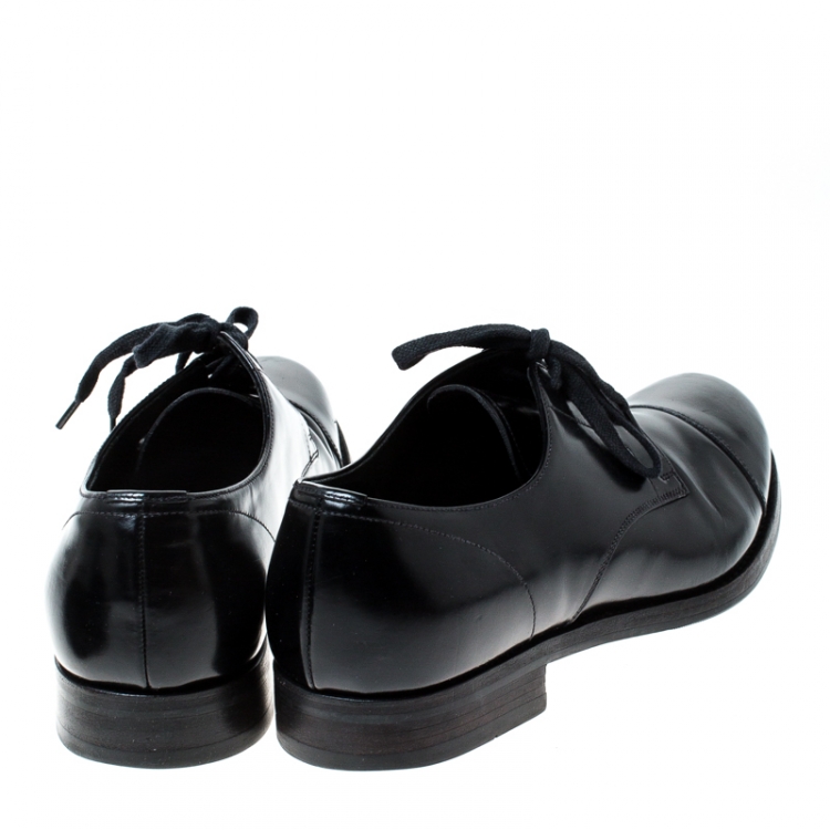 Pre Owned Prada Black Leather Lace Up Oxfords Size 41