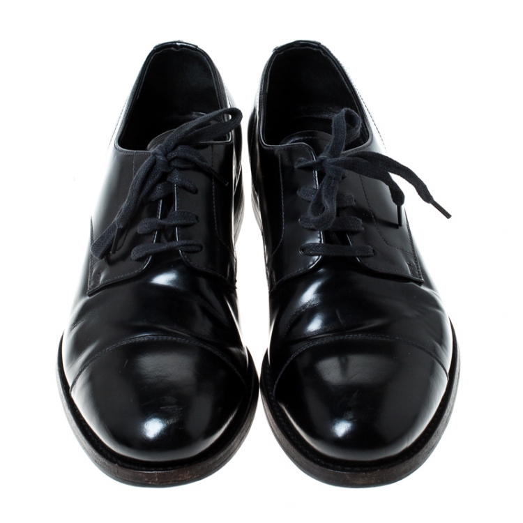 Pre Owned Prada Black Leather Lace Up Oxfords Size 41