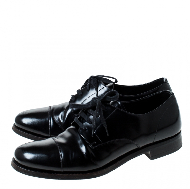 Pre Owned Prada Black Leather Lace Up Oxfords Size 41