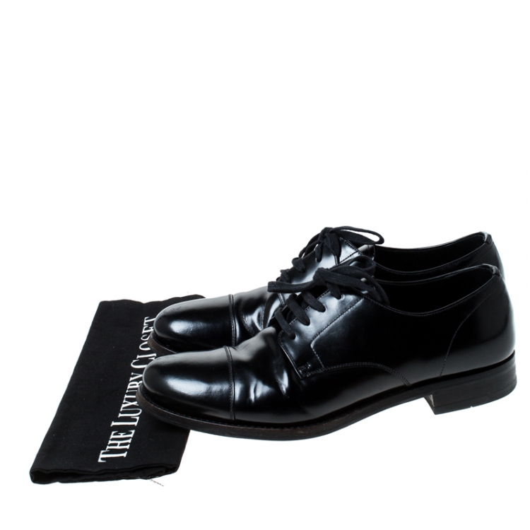 Pre Owned Prada Black Leather Lace Up Oxfords Size 41