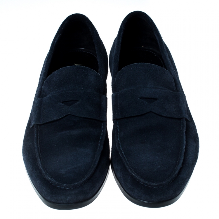 Pre Owned Prada Navy Blue Suede Loafers Size 40.5