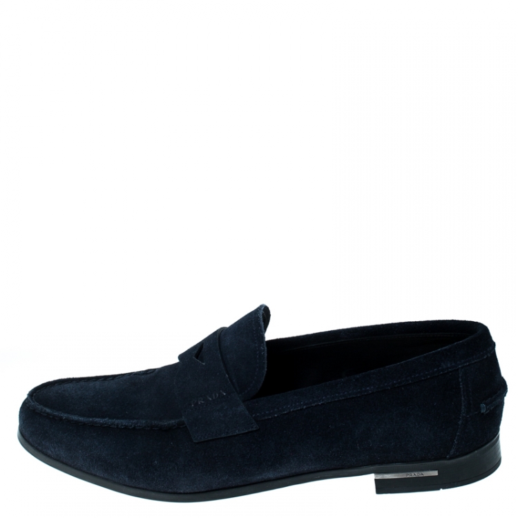 Pre Owned Prada Navy Blue Suede Loafers Size 40.5