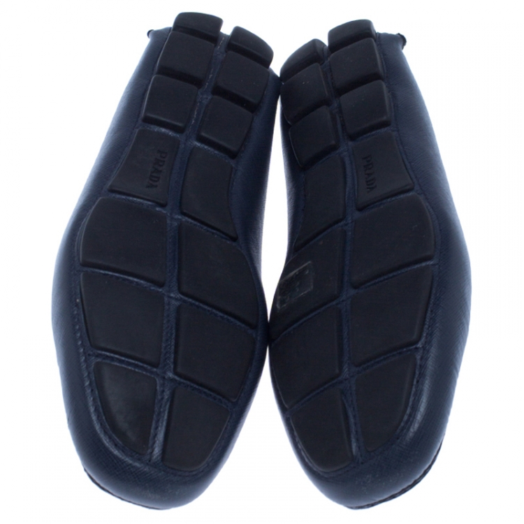 Pre Owned Prada Blue Leather Penny Slip On Loafers Size 42