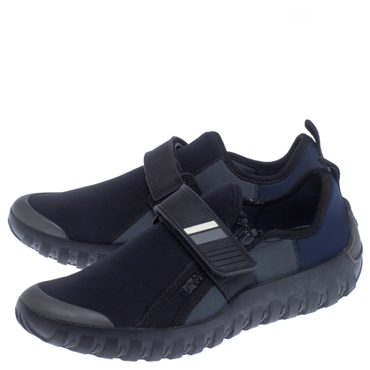 مملوكة مسبقًا Prada Black/Blue Nylon Velcro Strap Sneakers Size 41