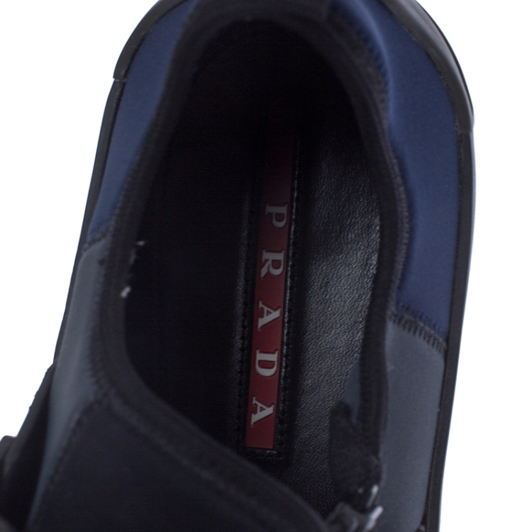 مملوكة مسبقًا Prada Black/Blue Nylon Velcro Strap Sneakers Size 41
