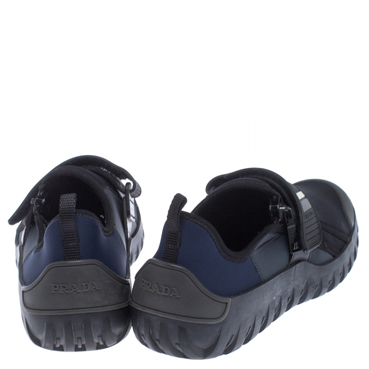 مملوكة مسبقًا Prada Black/Blue Nylon Velcro Strap Sneakers Size 41