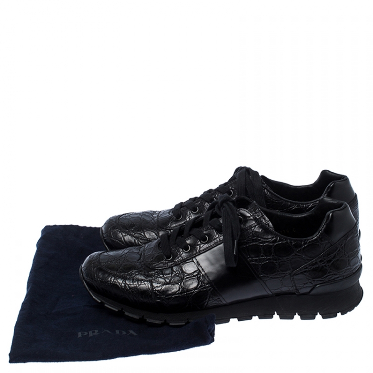Pre Owned Prada Black Crocodile Leather Sneakers Size 43
