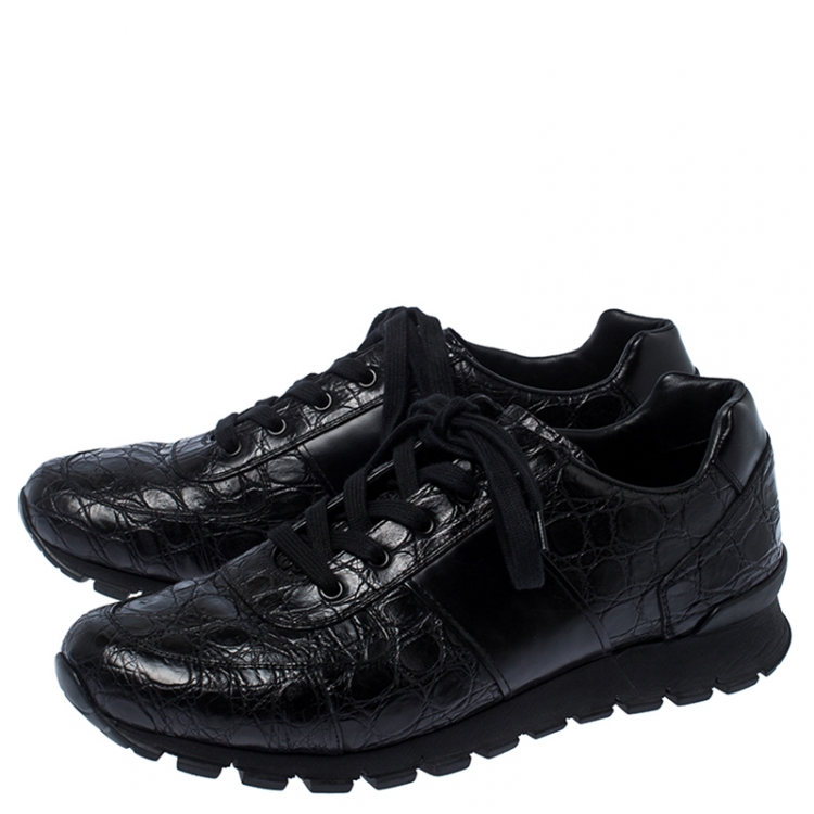 Pre Owned Prada Black Crocodile Leather Sneakers Size 43