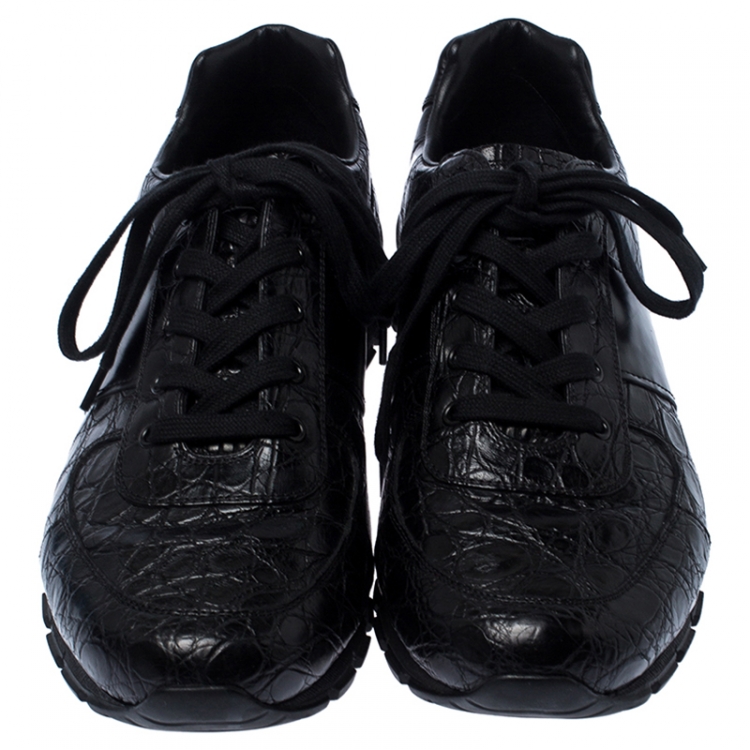 Pre Owned Prada Black Crocodile Leather Sneakers Size 43