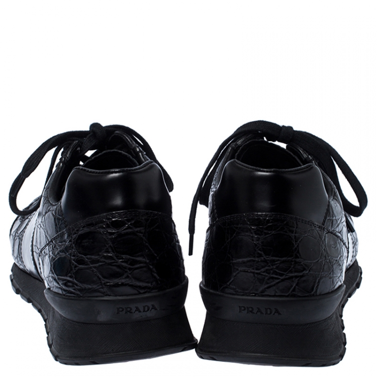 Pre Owned Prada Black Crocodile Leather Sneakers Size 43