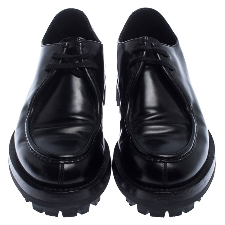 Pre Owned Prada Black Leather Lug Sole Lace Up Oxford Size 42