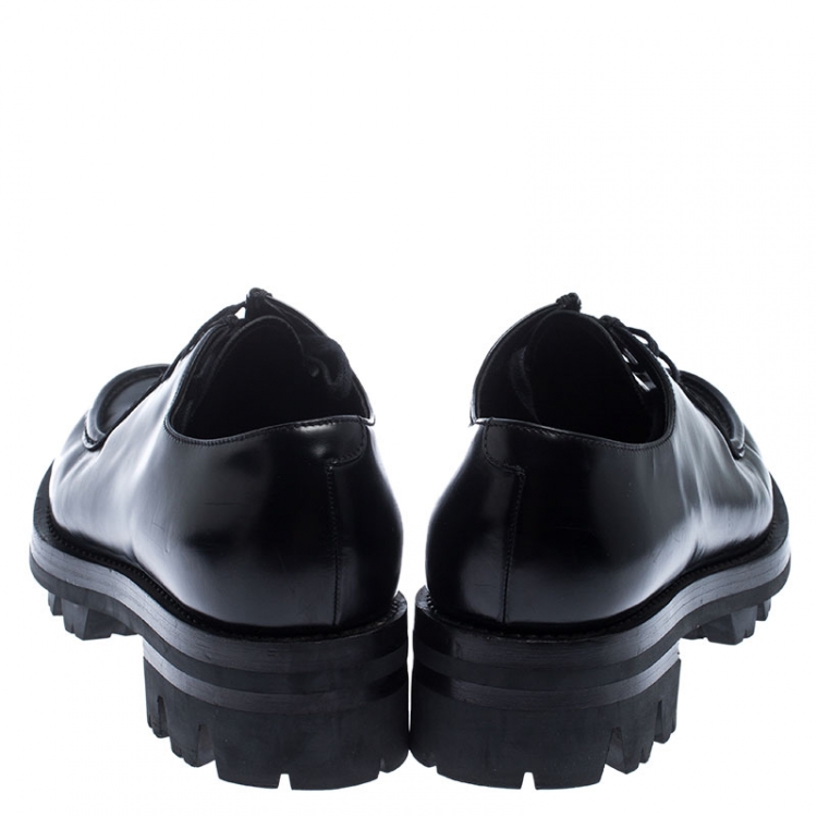 Pre Owned Prada Black Leather Lug Sole Lace Up Oxford Size 42